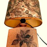 Signed lamp, terracotta base with original shade, Vintage – 1980