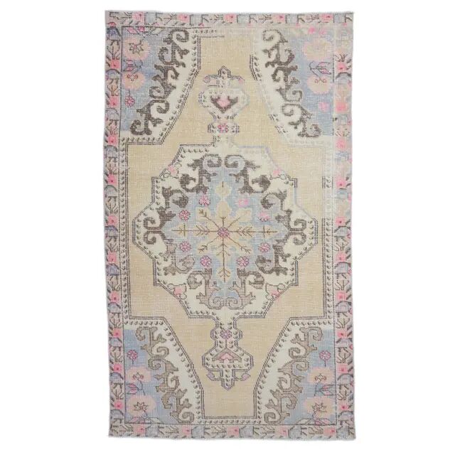 Vintage Turkish Oushak Handmade Wool Rug 123x219