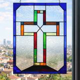 Vitrail décoratif Croix – Verre coloré fait main, 40 × 60 cm