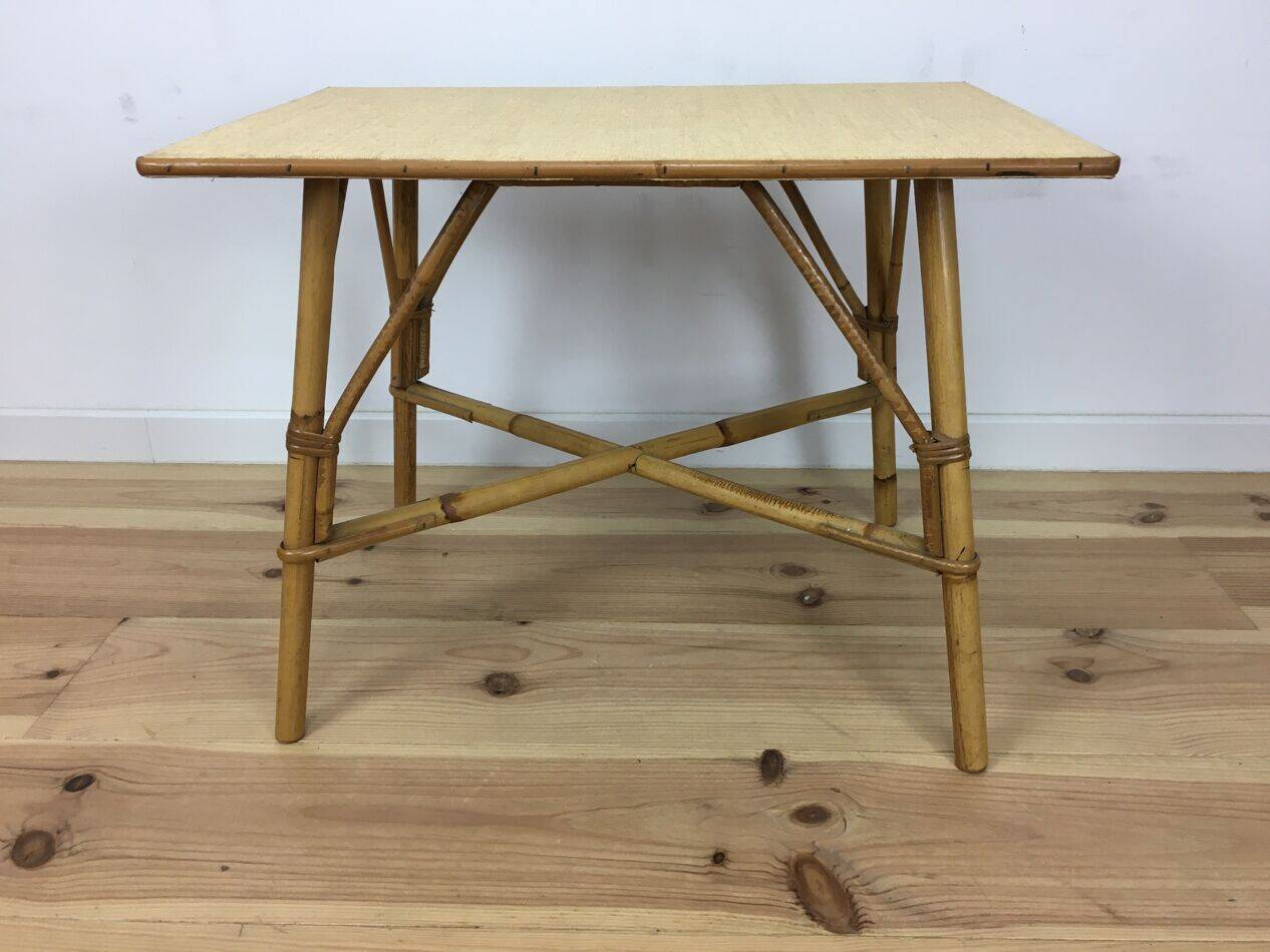 Table d'appoint en rotin vintage, années 60