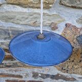 Set of 3 industrial pendant lights in blue enamelled sheet metal