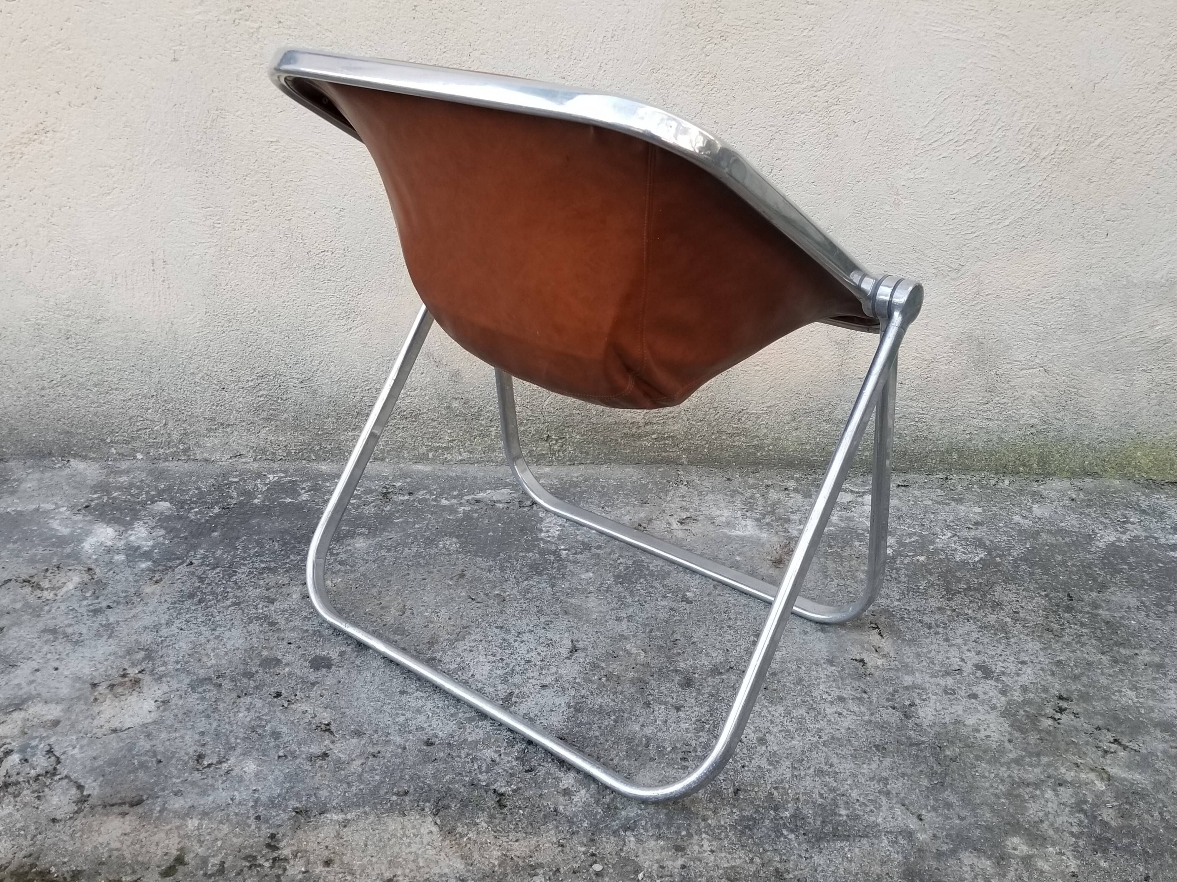 Plona brown leather folding chair by Giancarlo Piretti for Castelli/ Italian Space Age Design