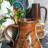 Pottery pitcher of La Borne in glazed stoneware art populaire
