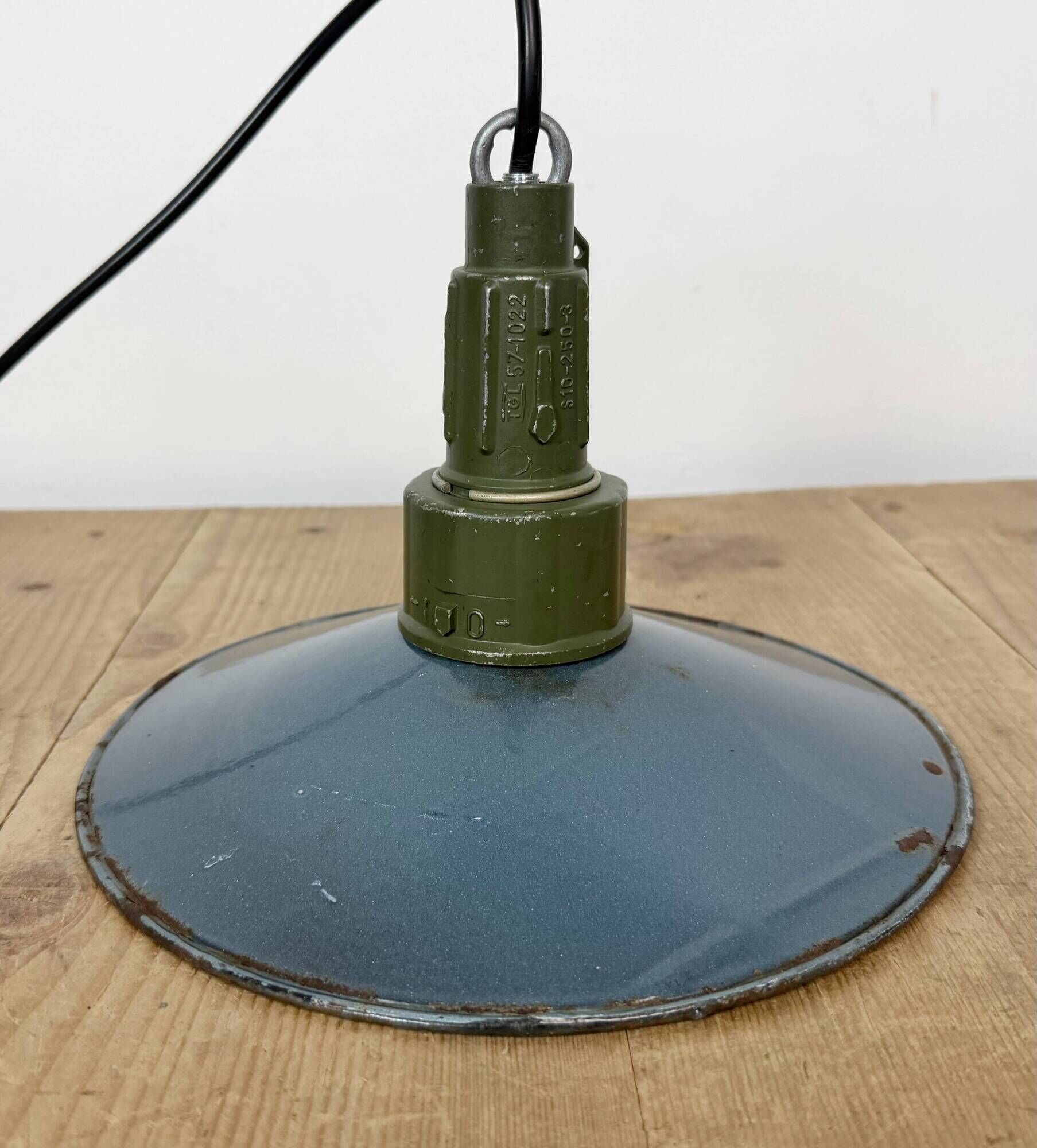 Industrial Blue Enamel Military Pendant Lamp with Cast Aluminium Top, 1960