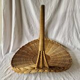 Old large round wicker and bamboo presentation basket - diameter: 59 cm