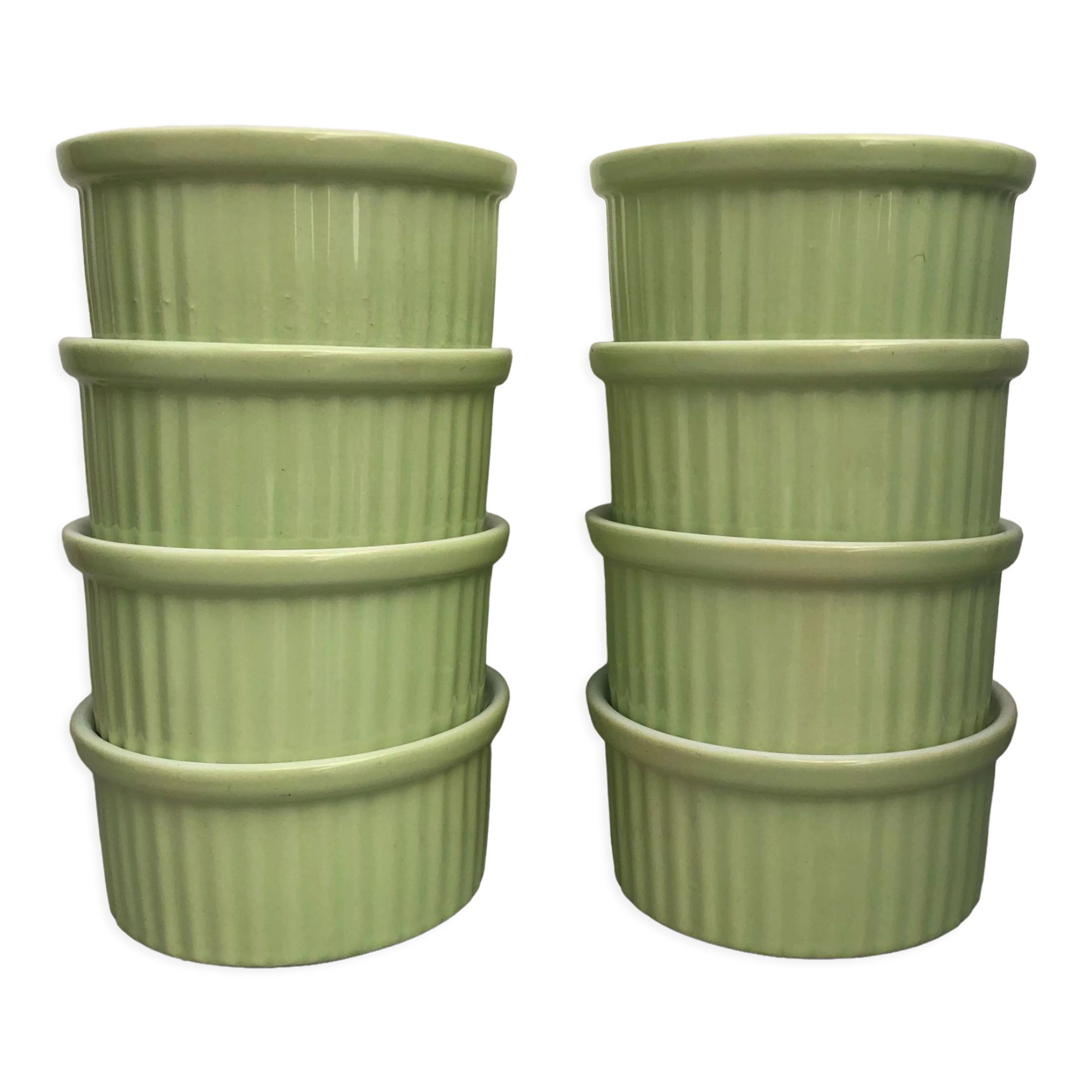 Set of 8 pastel green ramekins (anise) signed France