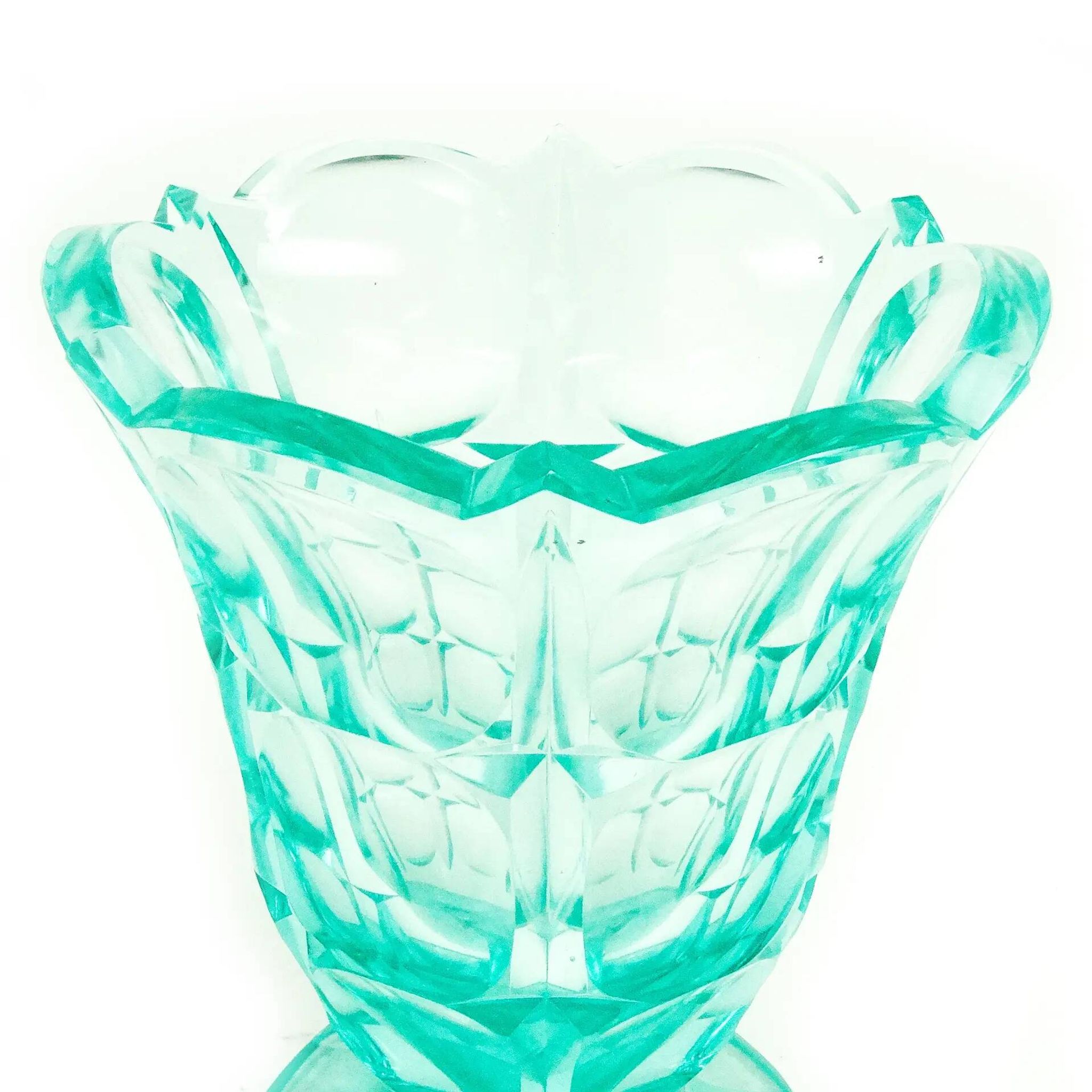 Art Deco vase, uranium crystal, Moser, Czechoslovakia, 1930s