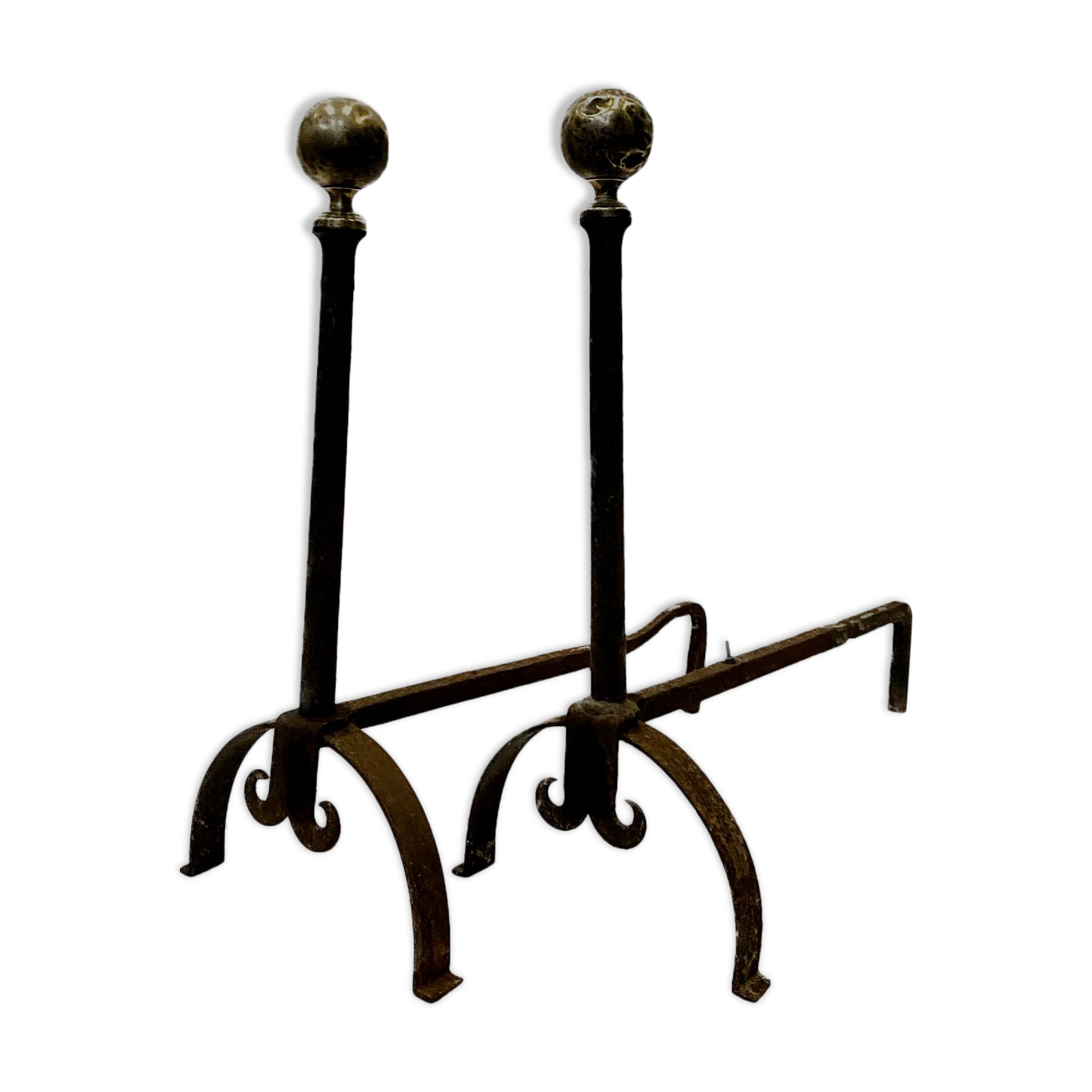 Pair of 20th century wrought iron log holder andirons