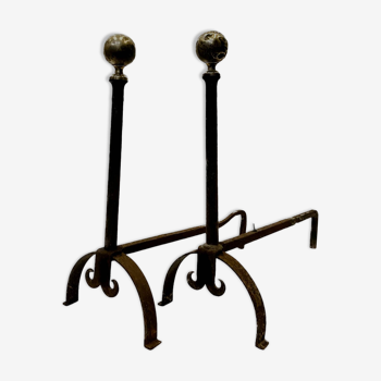 Pair of 20th century wrought iron log holder andirons