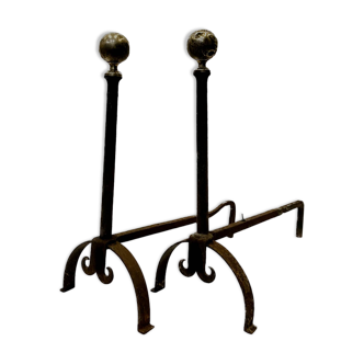 Pair of 20th century wrought iron log holder andirons