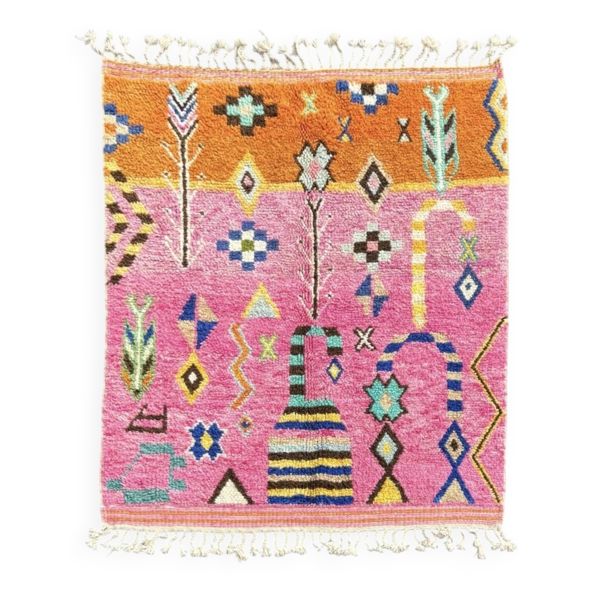 Boho chic Moroccan pink wool rug
