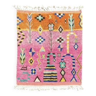 Boho chic tapis marocain rose en laine