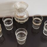 Set of 5 glasses and small pichet in granite gilded border