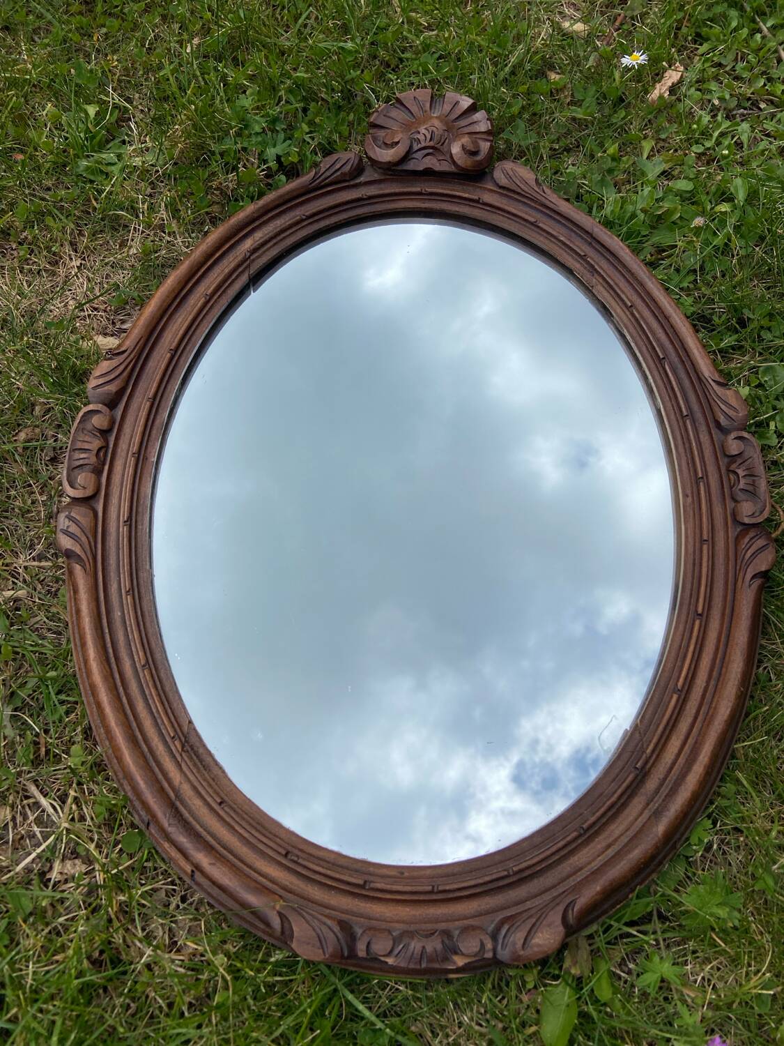 Old wood carved mirror 51 x 37