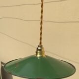 Suspension in green and white enamelled sheet metal gold threads and socket Indus Ferme