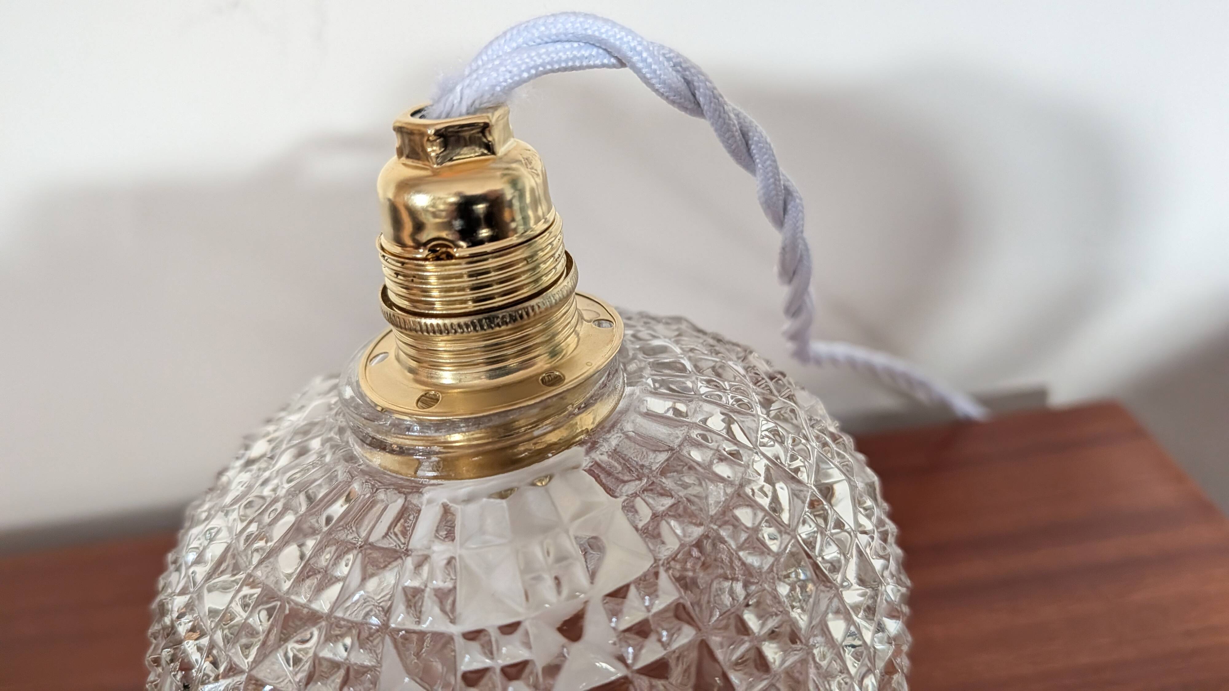 Pyramid relief pressed glass tulip light fixture — 1960s/70s