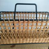 Iron and Rattan Magazine Rack - 1960s - Vintage