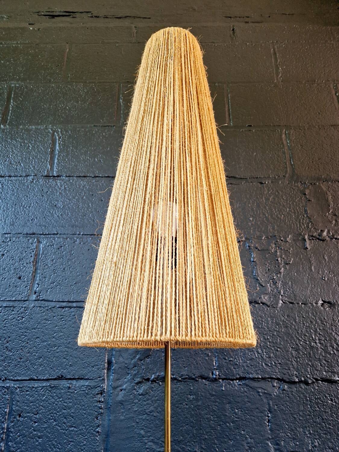 Mid-century tripod floor lamp, cord shade, 1950s-60s.