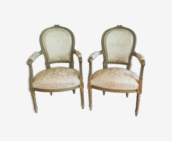 Pair of gilded wood armchairs Louis XVI style