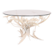 Table fleurie en métal Hans Kogl du milieu du siècle avec plateau en verre