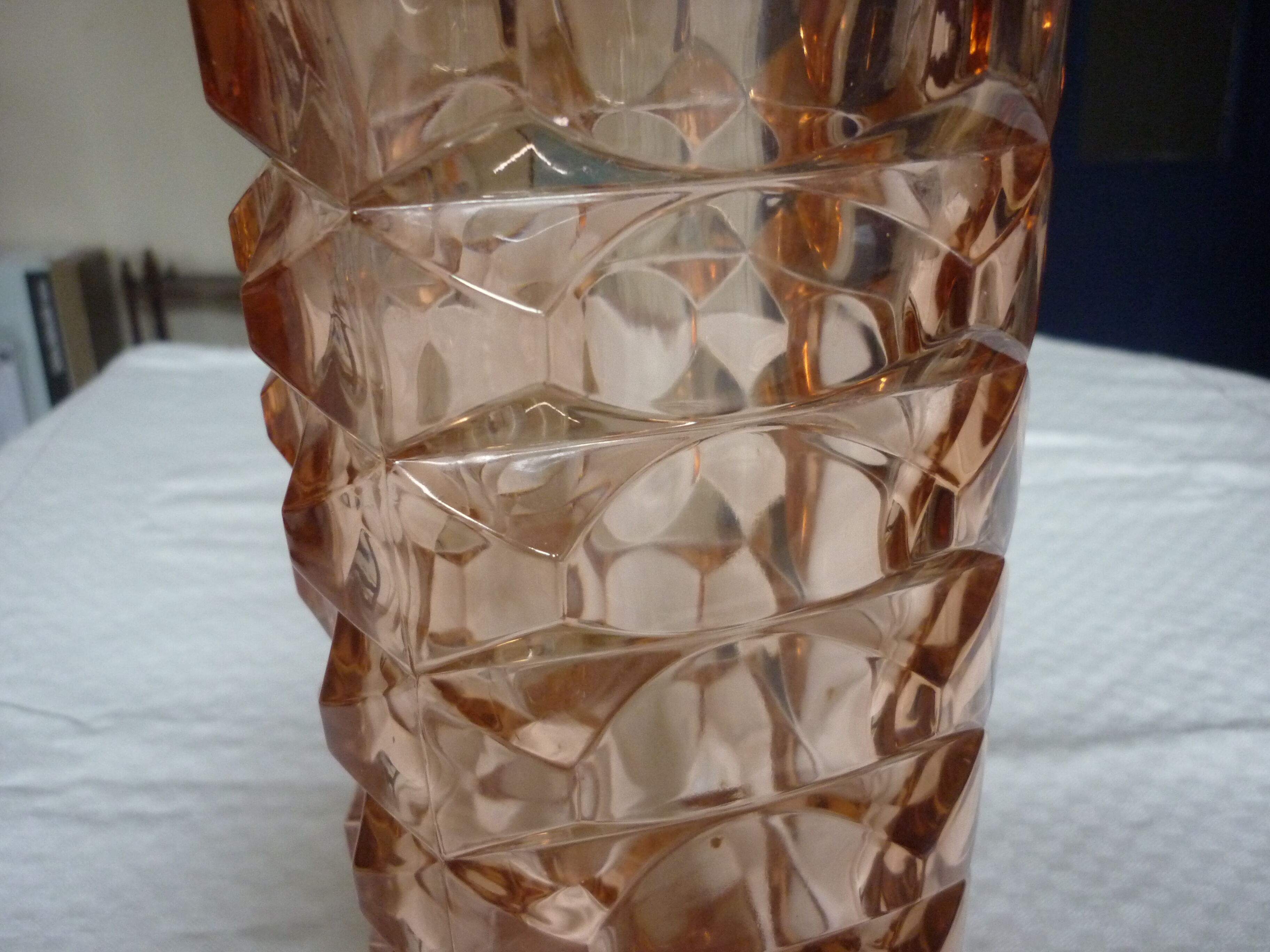 Pink vintage pressed glass vase