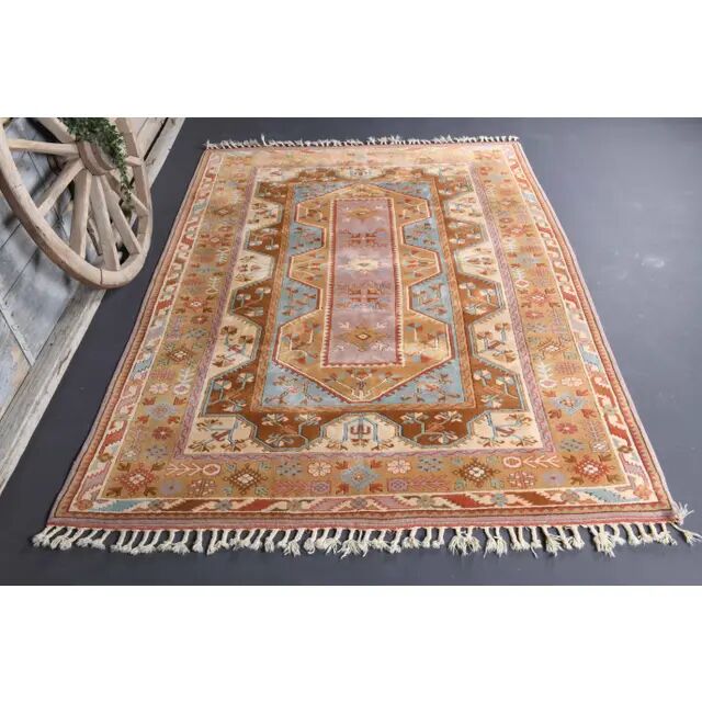 Vintage Turkish Oushak handmade wool cotton orange area rug 201x281