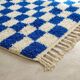 Handmade pure wool Moroccan rug in blue and white, size 1.5/2.5 m.