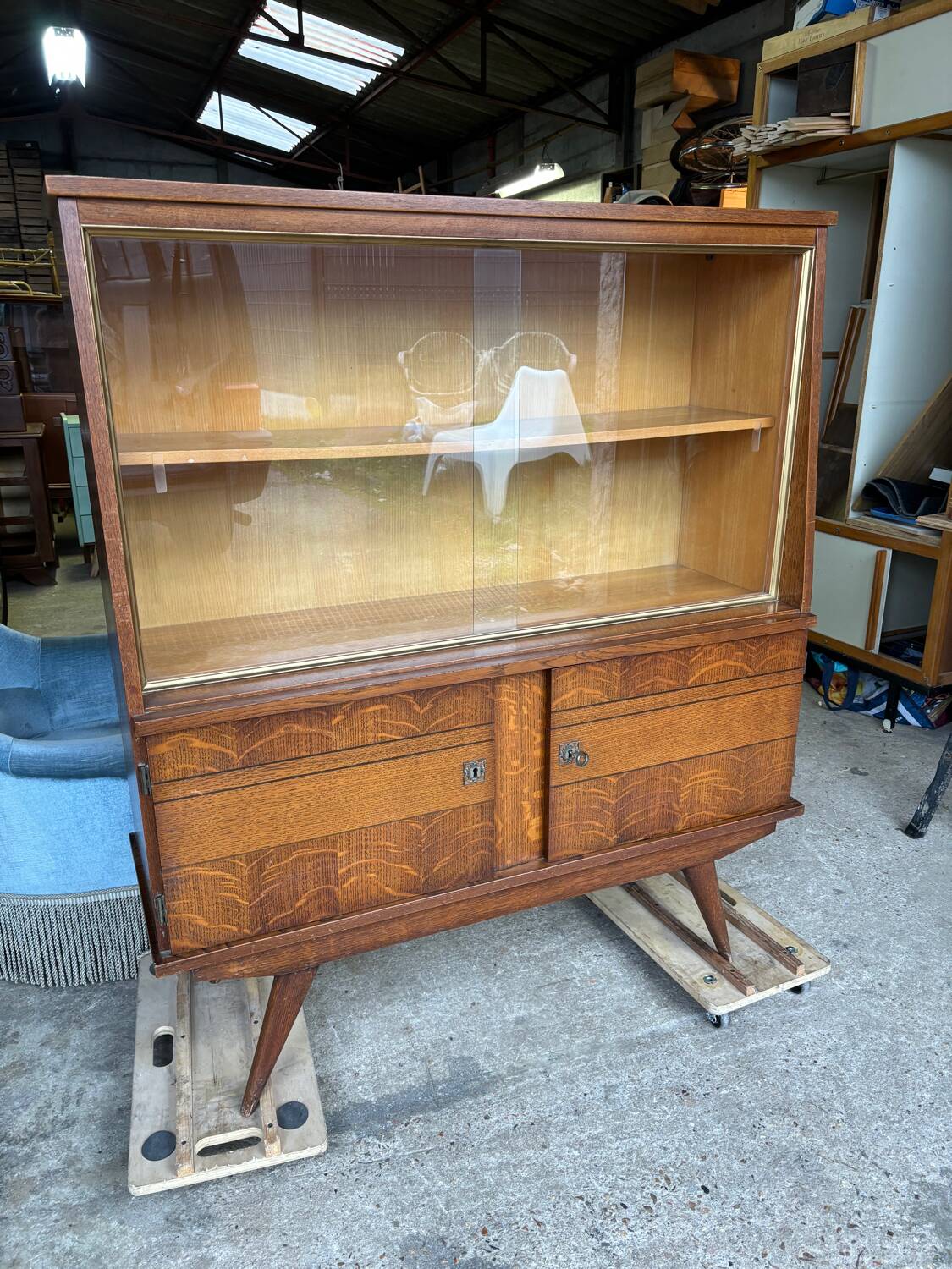 Vintage display cabinet compass legs 1950