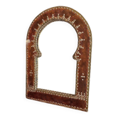 Large vintage mirror in studded leather and brass