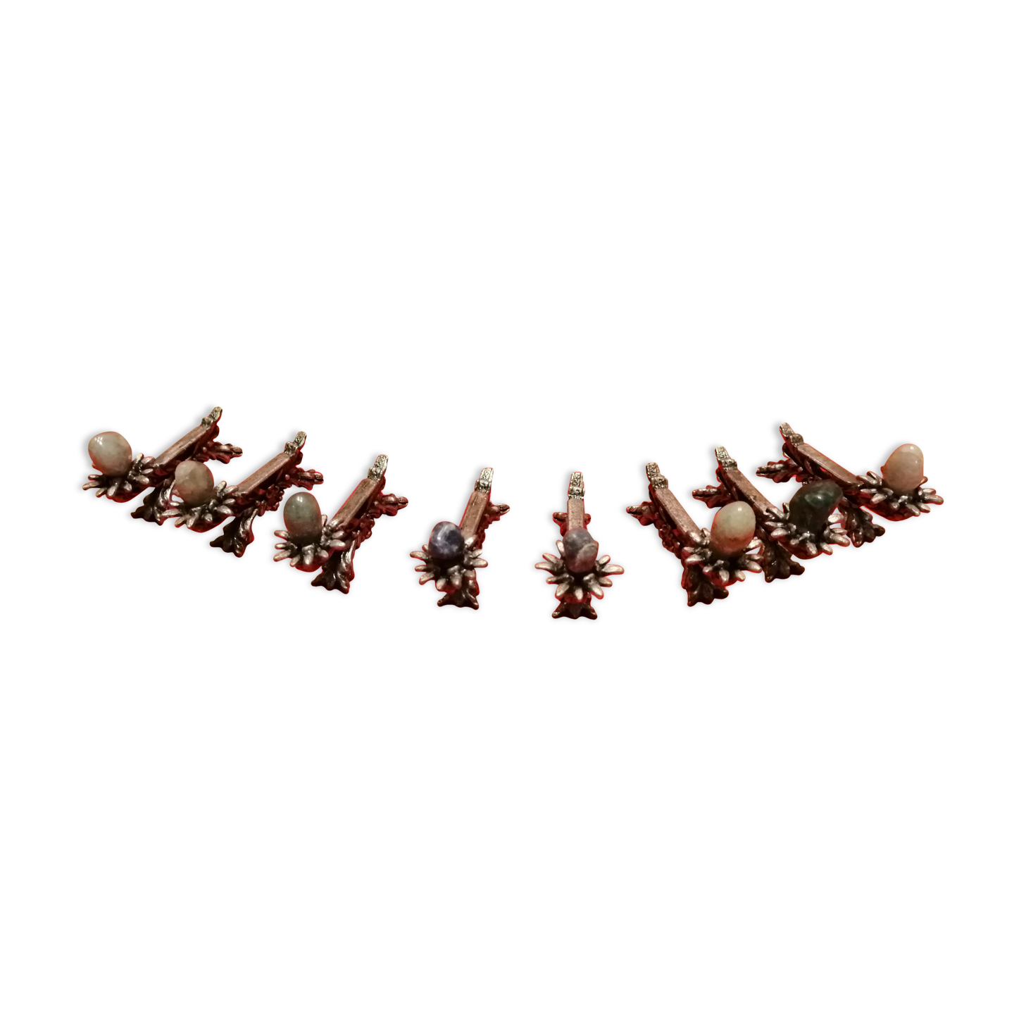 Set of 8 metal knife doors decorated with a stone