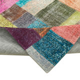Hand-knotted oriental overdyed 204 cm x 300 cm multicolor patchwork rug