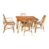 Vintage dining room attributed to Audoux and Minet in bamboo and rattan