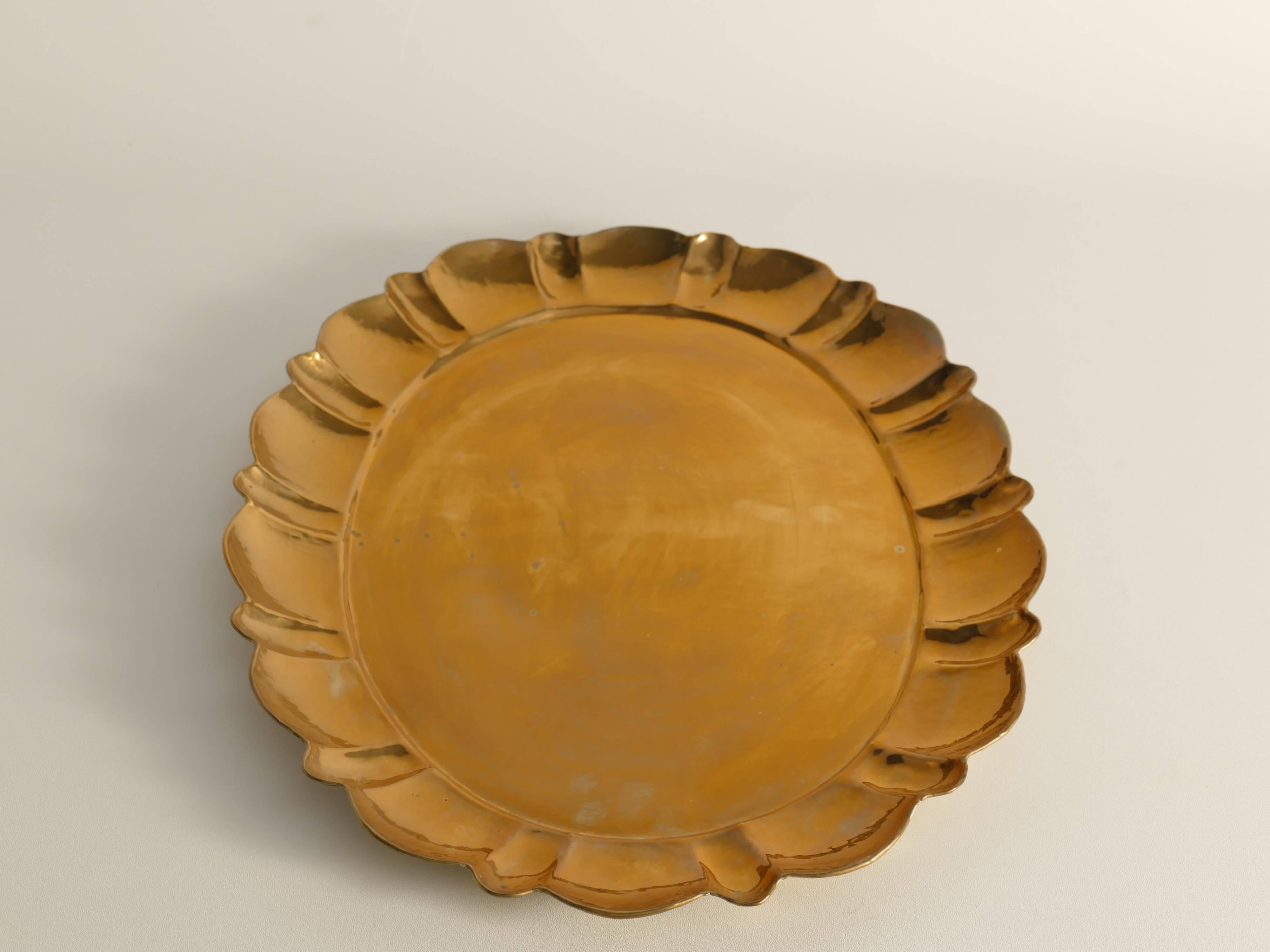 Hollywood Regency Large Oval Brass Tray by Firma Lars Holmström, Sweden 1940's