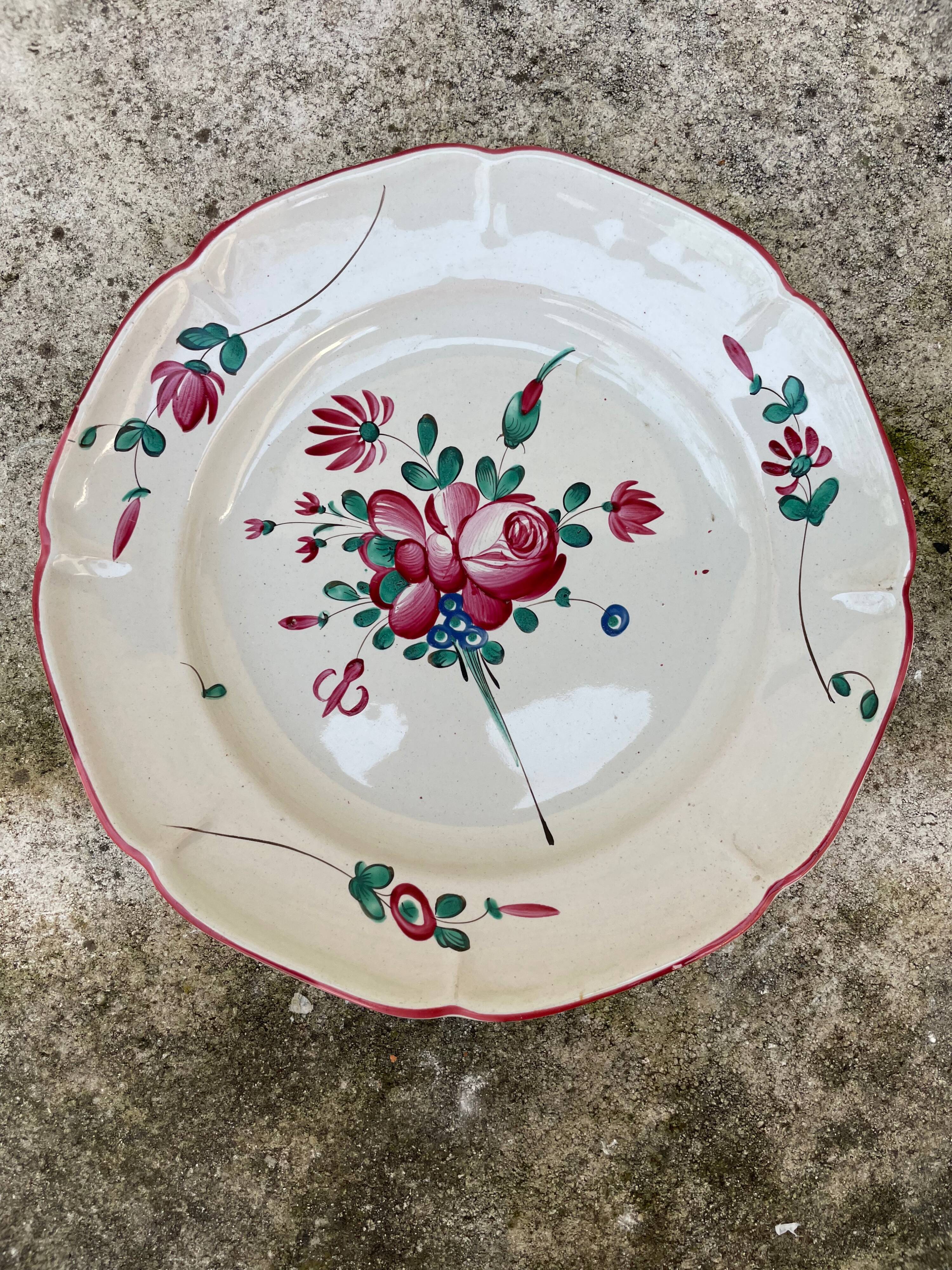 Antique plate with floral pattern, pink.