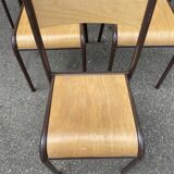 Set of 6 vintage industrial school chairs for communities mullca delagrave tube & wood
