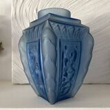 Art Deco vase in blue frosted glass 19 cm