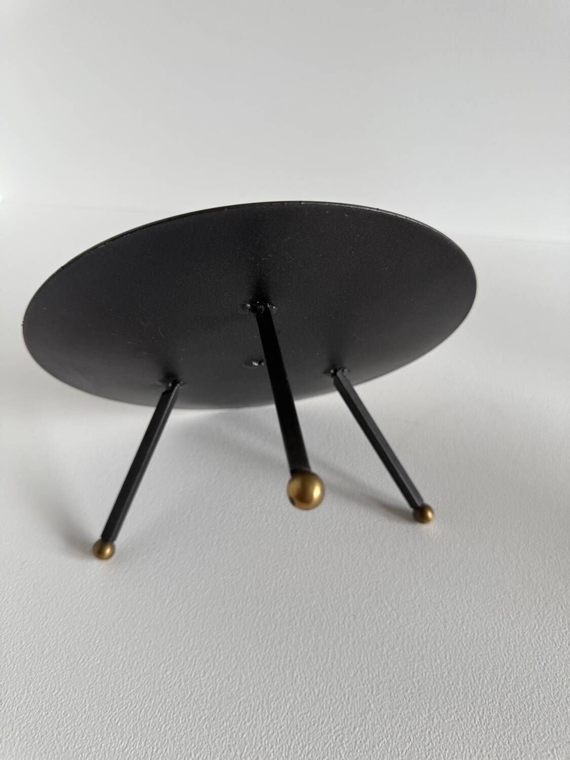 Vintage Modernist Large Sized Black Metal Candle Holder