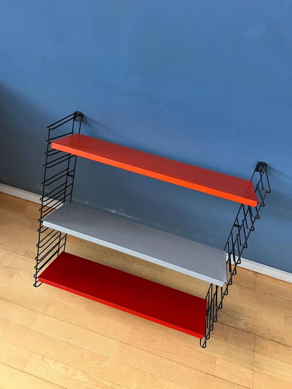 Étagère murale vintage Tomado en métal orange, rouge et gris