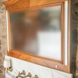 Antique washbasin cabinet from 1928 in wood and marble with a lighted mirror.