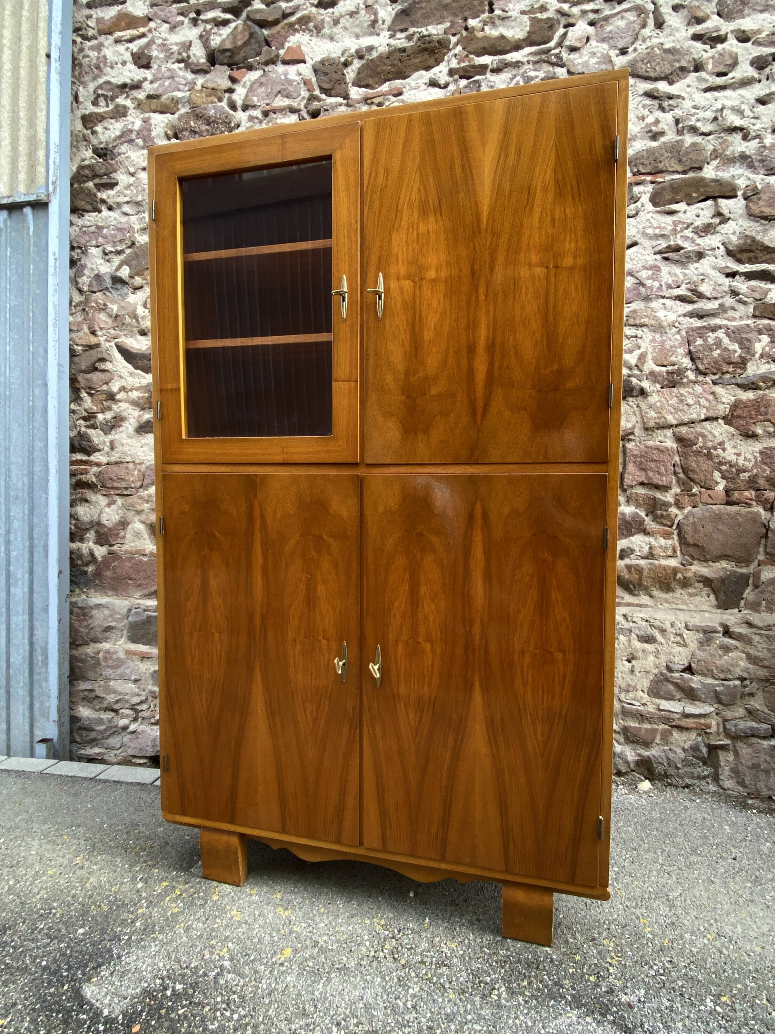 1950s French Art Deco Design Walnut Bookcase