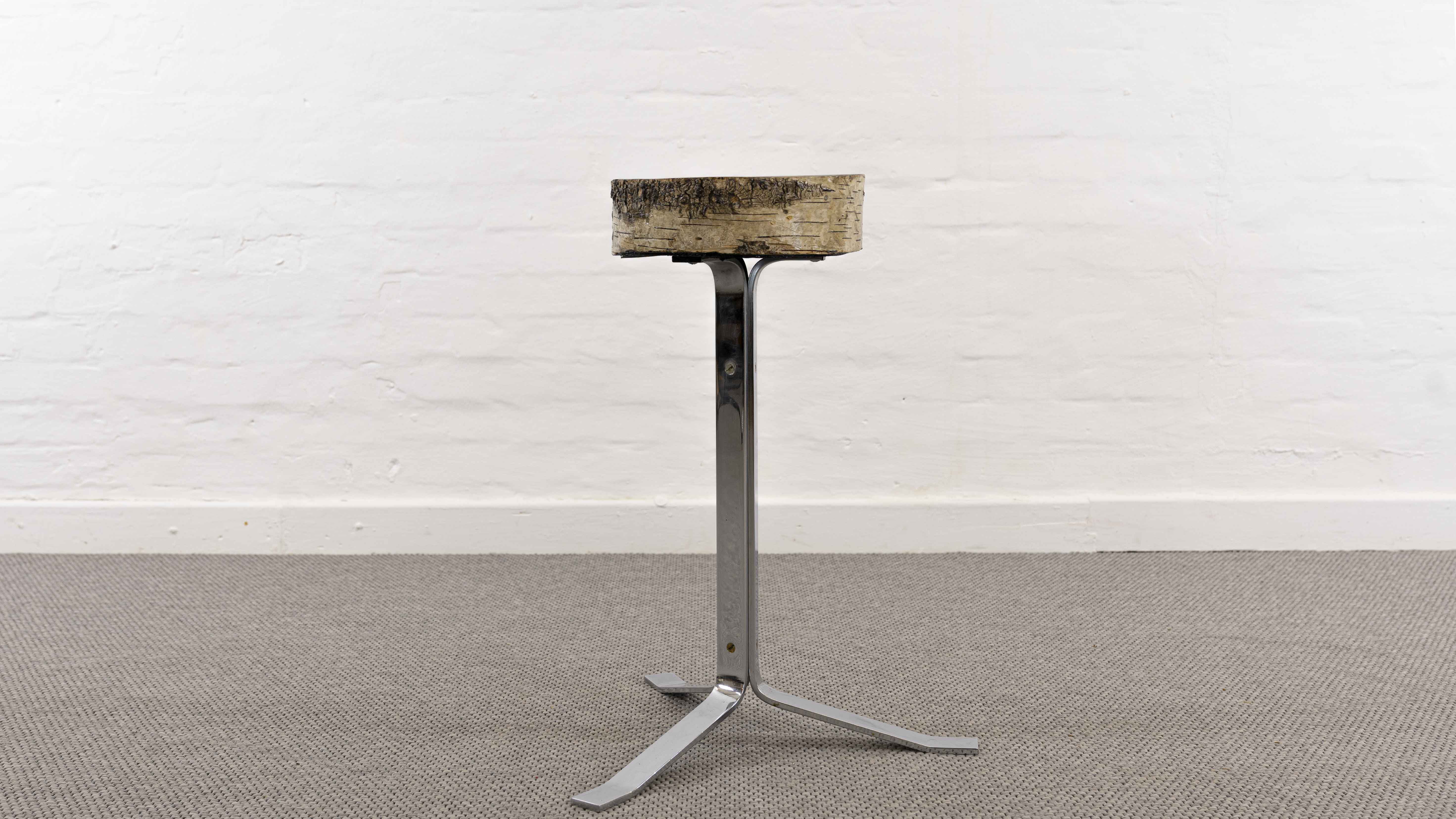 Vintage stool or side table in birch and steel