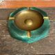 Cendrier Ancien Octogonal Metal Vert + Laiton Vintage