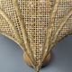 Pair midcentury Italian rattan wicker pine brass scallop wall sconces 1970s