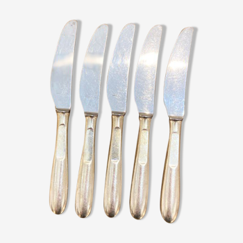 Series of 5 cheese knives or silver metal dessert