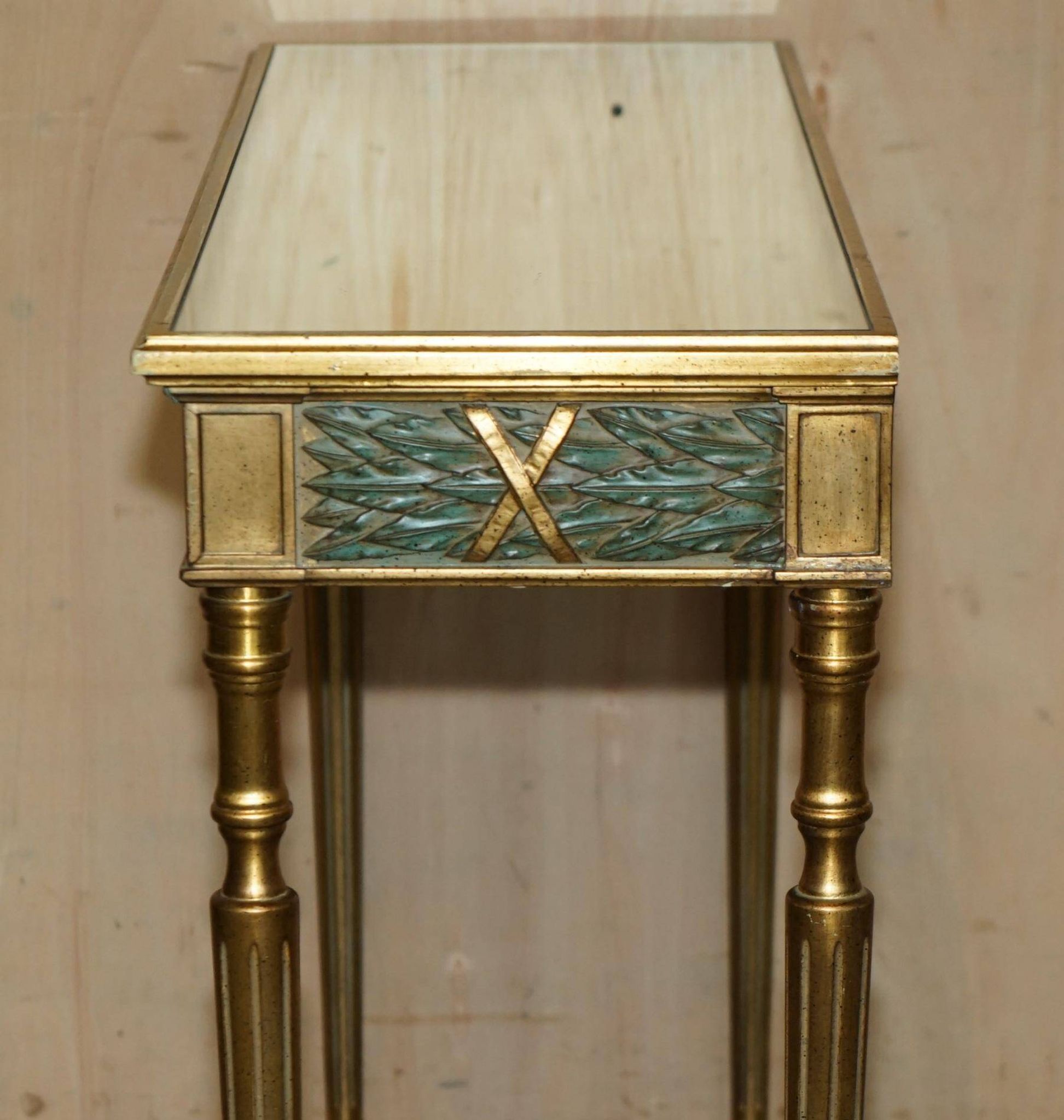 Italian vintage console with a glass mirror top.