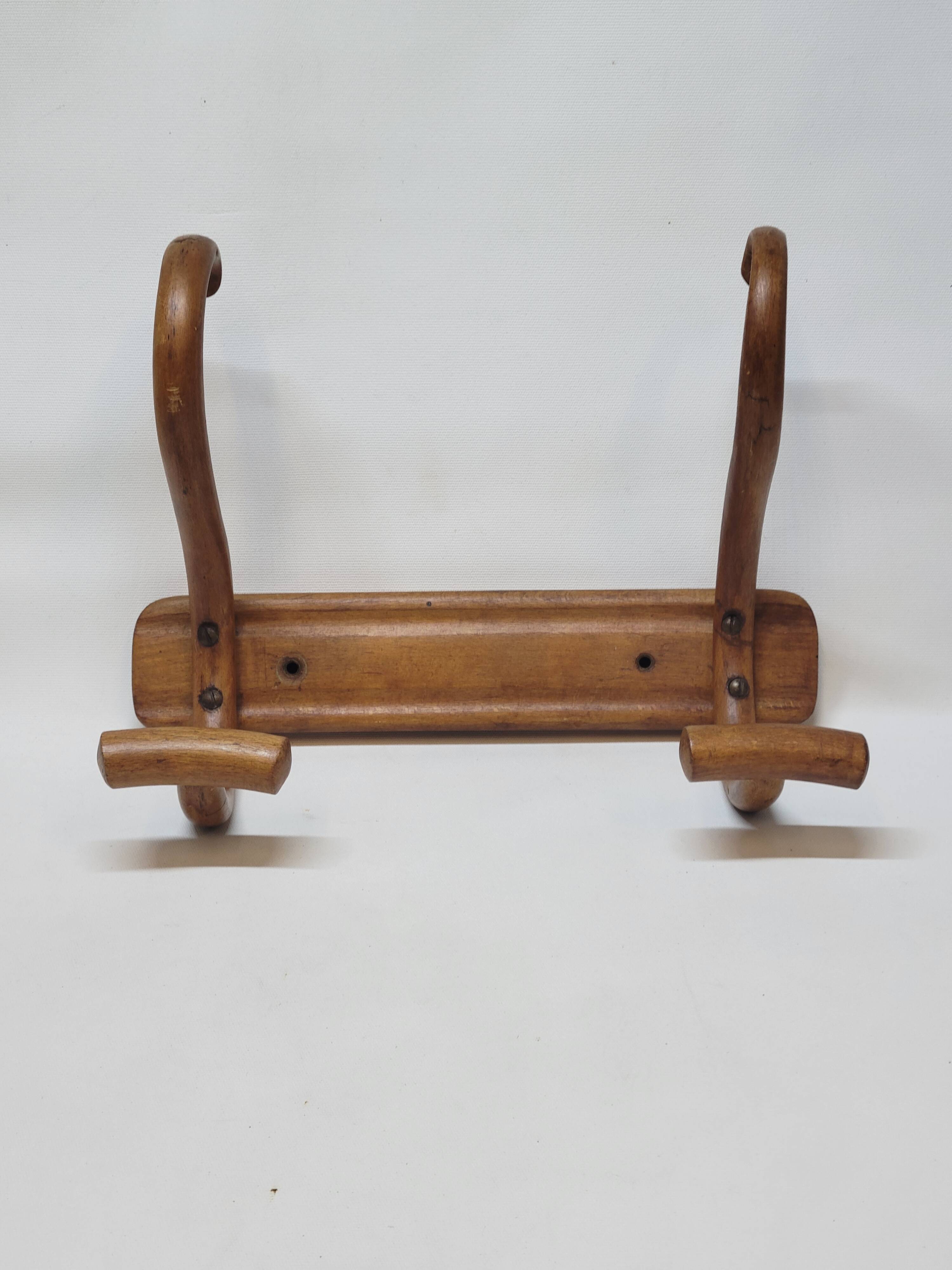 Double Bistro Coat Rack Curved Wooden Hanger Early 20th Century