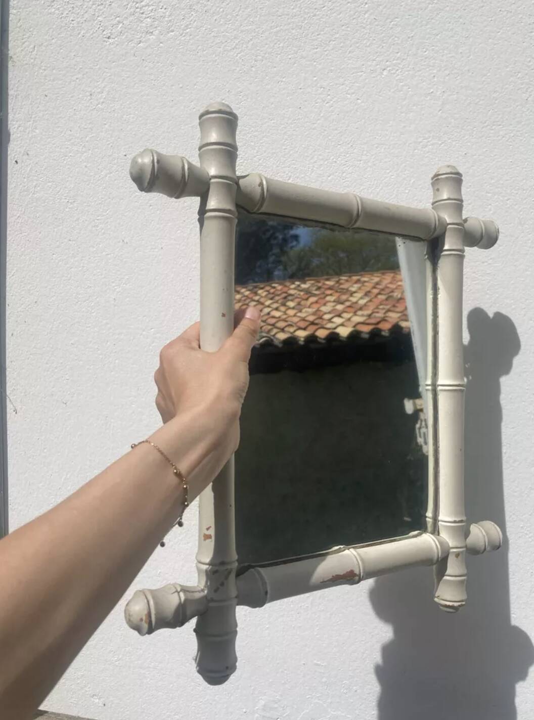 White bamboo wood mirror