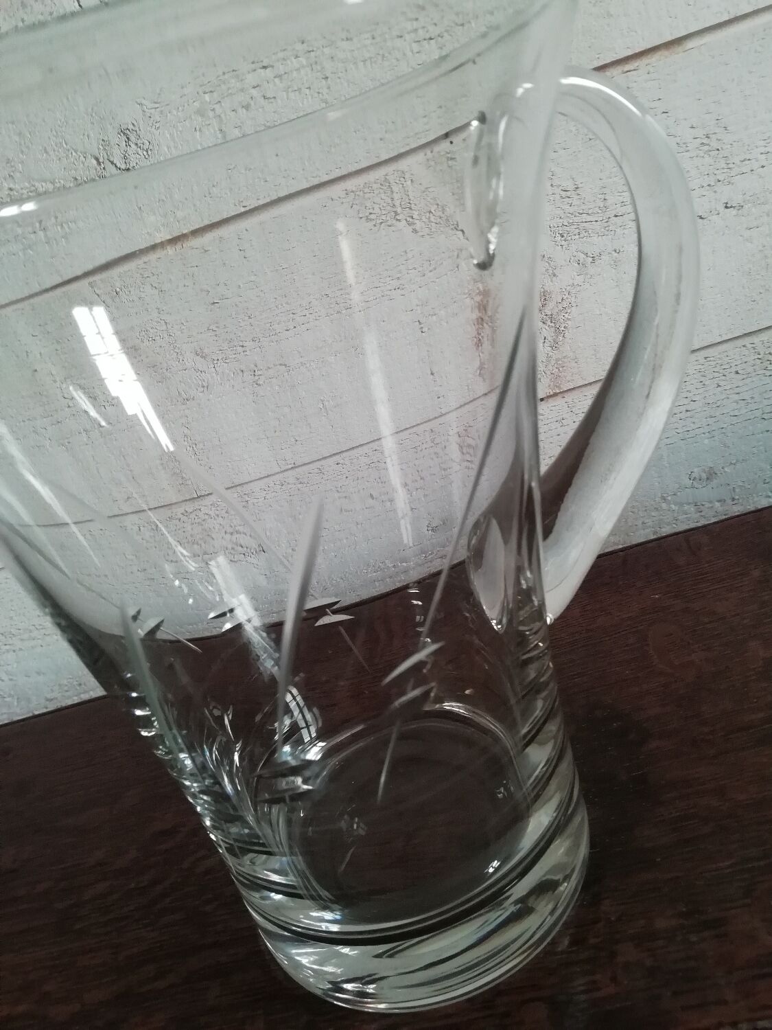 Engraved glass water pitcher