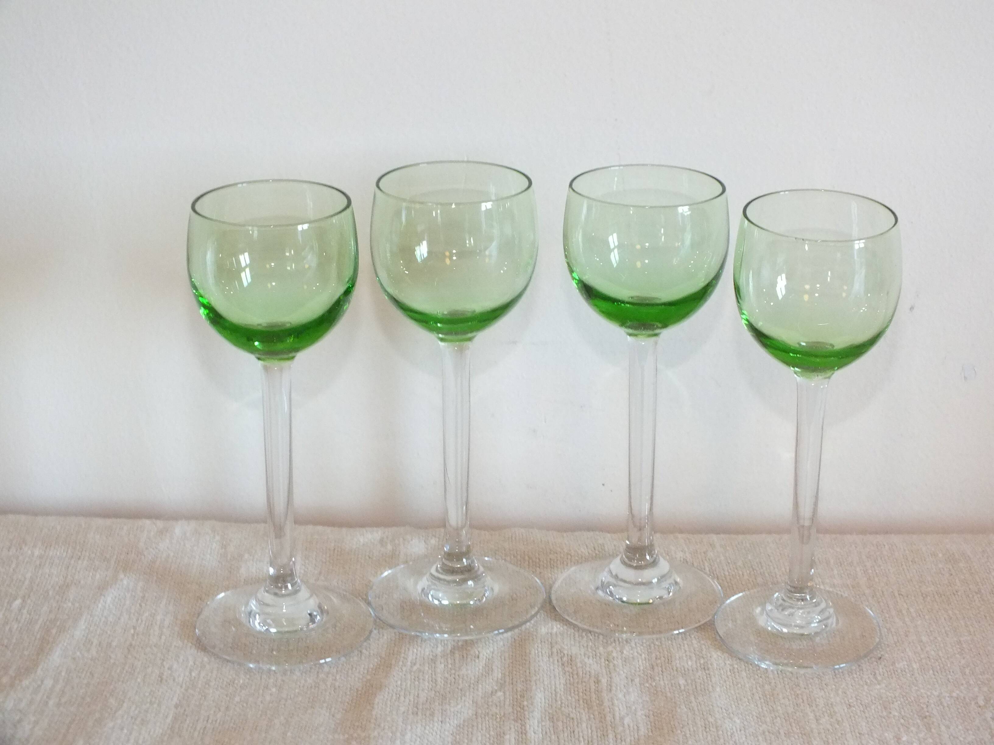 4 old uraline liqueur glasses