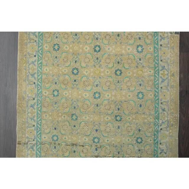 Vintage Turkish Oushak Handmade Wool Cotton Orange Runner Rug 108x294